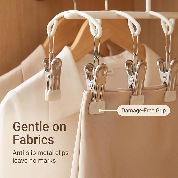 Pants Hangers with 20 Clips, Space Saving Hanging Closet Organizer (Beige) | 360°swivel & non-slip rustproof clips, multi-functional organizer holds leggings, skirts, hats, socks, scarves and lingerie