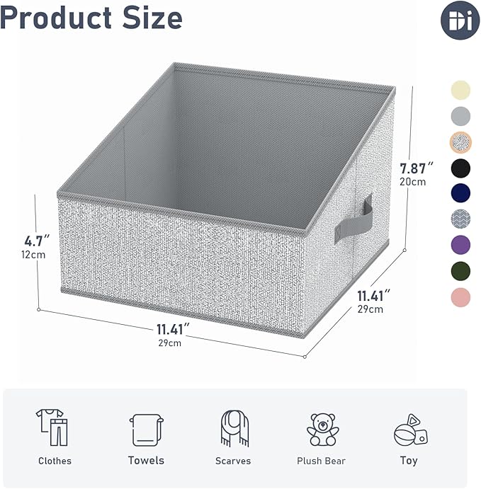 DIMJ Closet Storage Bins 10 Pack - Fabric Trapezoid Closet Organizer Bin, Foldable Storage Baskets for Shelves, Closet Shelf Organizer, Clothing Storage Box for Toys, Books, Towel, Clothes, Gray