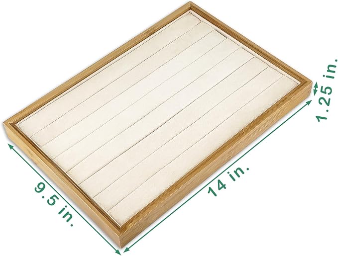 The Display Guys - Stackable Jewelry Tray and Organizer - for Drawers, Dressers, Store Display (7 Ring Rolls, Bamboo Suede)