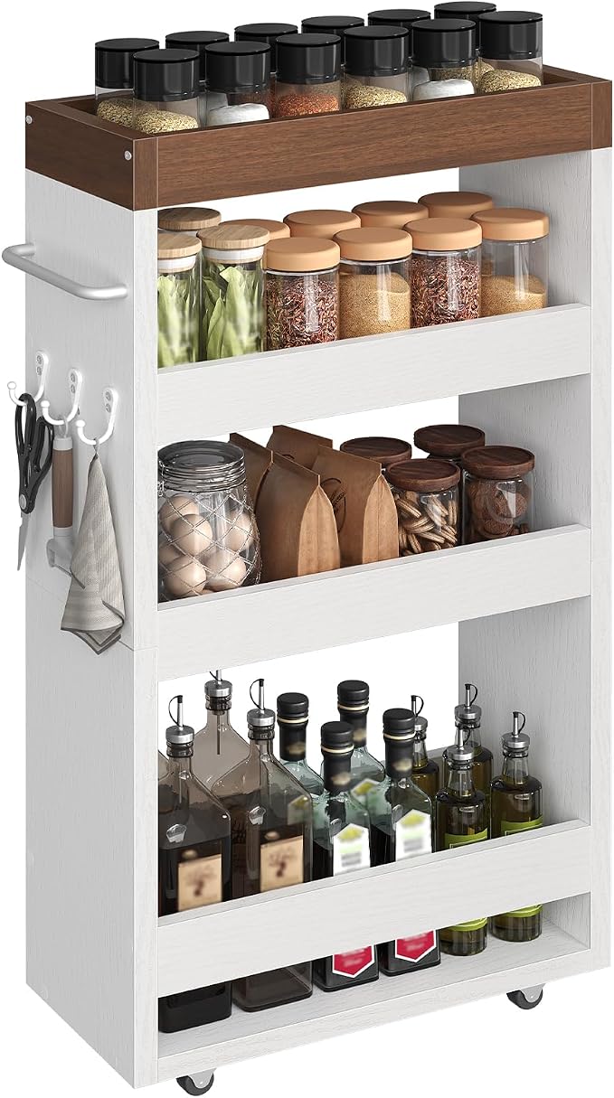 Slim Storage Cart, 4-Tier Rolling Utility Cart with Handle | Slide Out Organizer Trolley, Space Saving Narrow Shelf for Kitchen, Bathroom, Laundry Small Corners