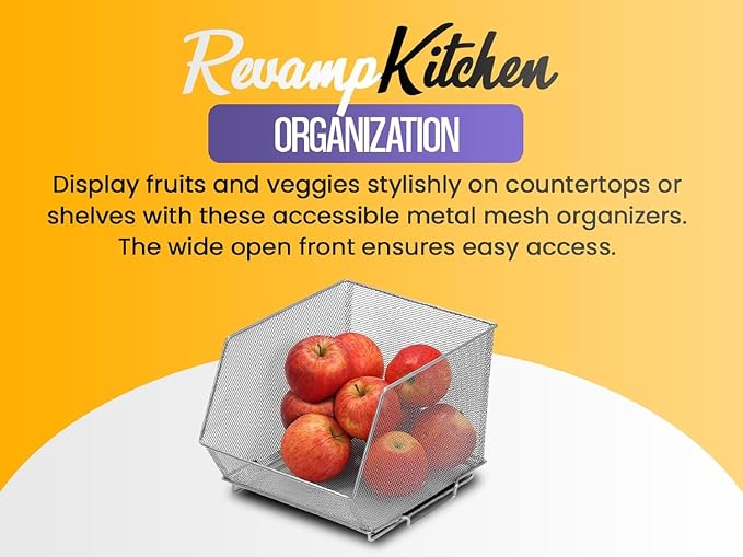 YBM HOME Kitchen Pantry Organizer Wire Baskets for Shelves, Cabinets, Pantry, Countertop, Mesh Open Storage Bin Metal Basket for Organizing Food Supplies, 12 Pack, 15x12x11.5