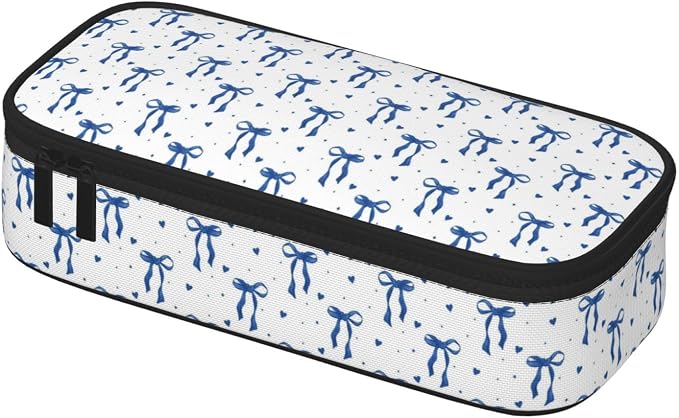 Blue Bow Large Pencil Case for Girls Boys, Pencil Pouch Pen Bag Kids Teen | Big Capacity with Flip Top Zipper Stationery Organizer Storage Back to School Supplies for School Office College Student