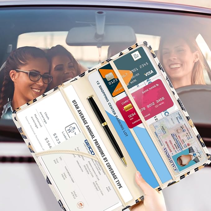 CoBak Car Registration and Insurance Holder | Vehicle Glove Box Organizer, Auto Truck Compartment Document Case with Magnetic Closure for Insurance & Driver License