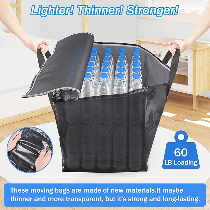 ElegantArray 2 Pack Moving Bags Heavy Duty, Moving Boxes, Storage Bags with Zipper & Handles & Tag for College & Dorm Moving Supplies Grey Laundry Hamper Bag, Foldable Space-saving Totes (125L, Grey)
