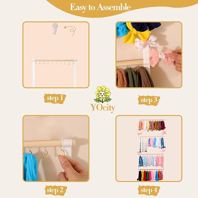 YOcity Headband Holder Hair Bows Organizer for Girls Baby Head Bands Headbands Hair Accessories Storage Wall Hanging for Nursery Toddler Girls Room
