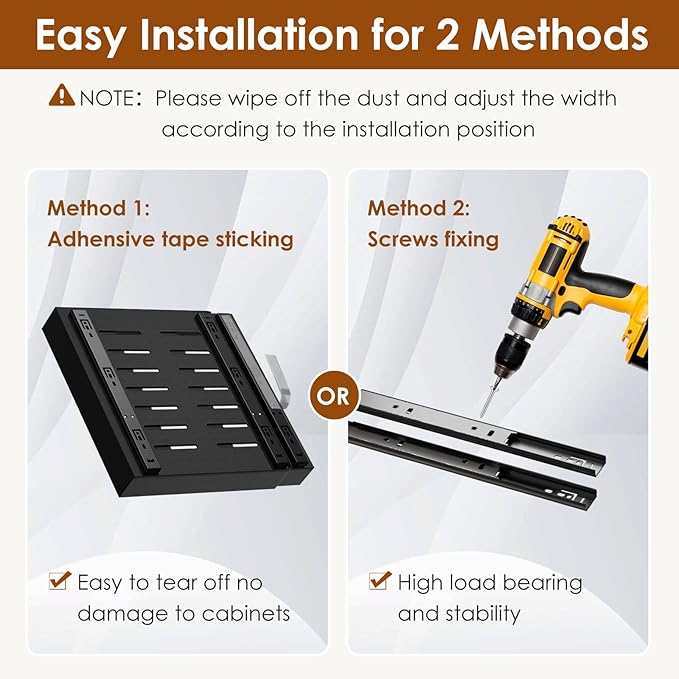2 Pack Expandable Pull Out Cabinet Organizer 16.5" Deep, Adjustable Width 12.6"-20.5", No Drill Adhesive with Triple Track Rails, Heavy Duty Slide Out Drawers for Kitchen,Pantry,Cabinets,Black