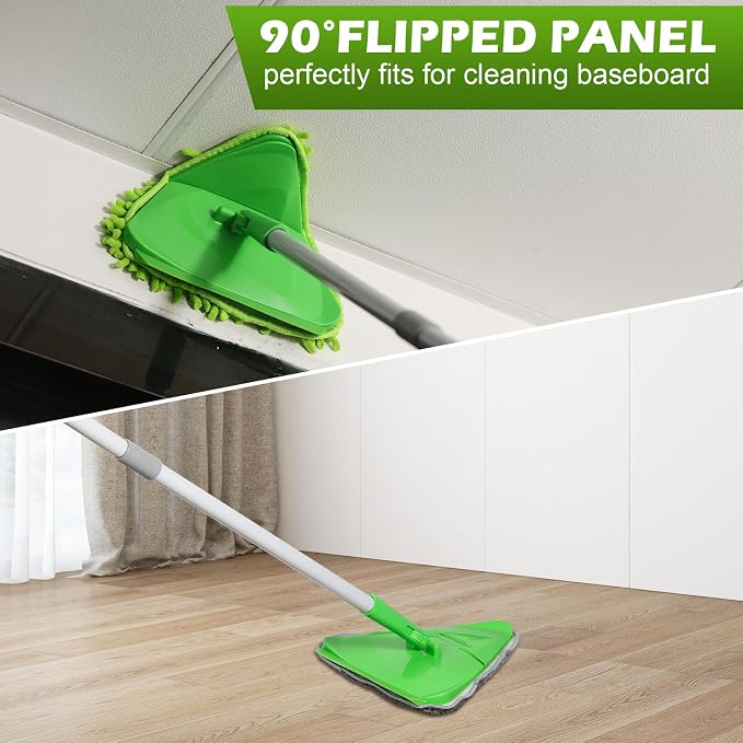 RONSUNG Wall Cleaner Mop, 82-Inch Handle, Baseboard Cleaner Tool, 6 Pads | Wall scrubber with long handle, triangle head, squeegee, and 6 pads for walls, ceilings, windows, baseboards, and floors