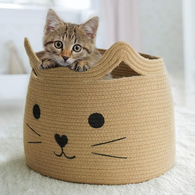 Large Woven Jute Rope Storage Basket, Baby Laundry Basket Organizer for Toys, Blanket, Clothes, Towels, Gifts | Pet Gift Baskets for Cat, Dog - 15.7" L×11.8" H