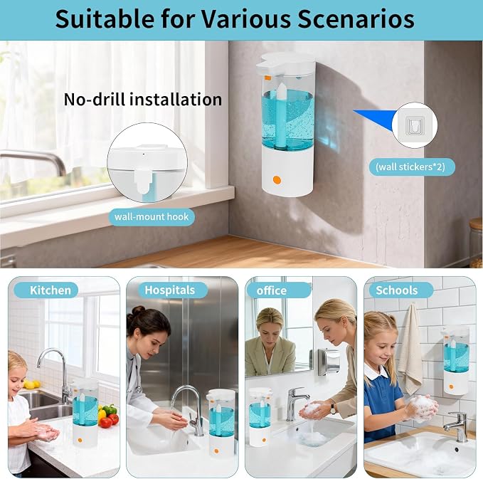 Automatic Liquid Soap Dispenser Touchless, USB Rechargeable Smart Hand Soap Dispenser, 4-Level Adjustable, 13.5oz/400mL Wall Mount for Bathroom Kitchen Dish Soap-Orange