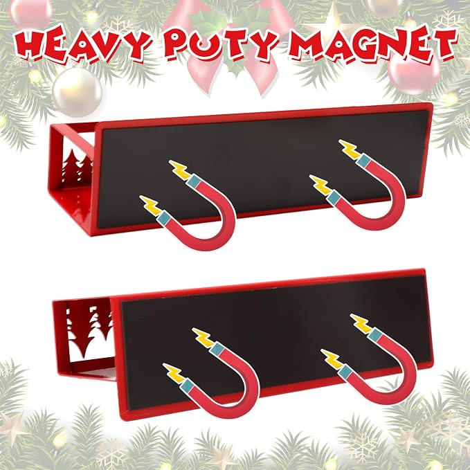 JarThenaAMCS 2Pcs Christmas Magnetic Spice Rack for Refrigerator Red Xmas Tree Metal Basket Shelf Seasoning Storage Organizer Holder for Home Kitchen Fridge Decor Accessories