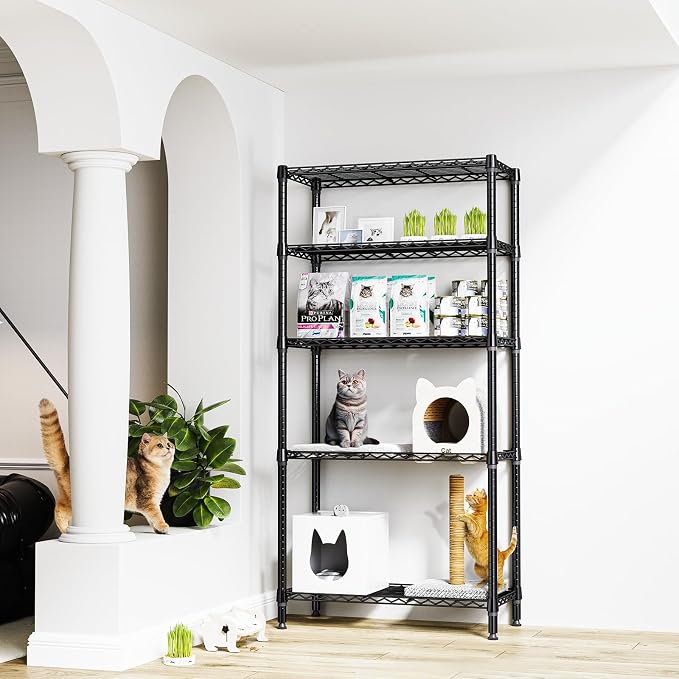 M MZG 1250 lbs 5 Tier Shelf Metal Storage Shelves Shelving Wire Rack Heavy Duty Closet Organizers for Garage Kitchen Bathroom Laundry Black 15.7" D x 33.5" W x 68.5" H