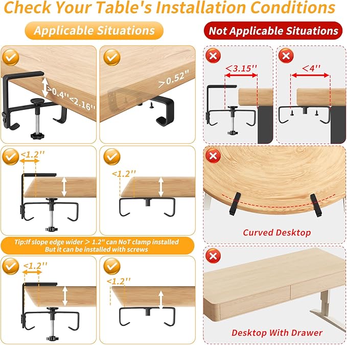 Under Desk Cable Management Tray with Clamp, No Drill 36" Cord Organizer for Desk, Desk Cable Management Fabric Tray for Standing Desks, Ideal for Home & Office - Black