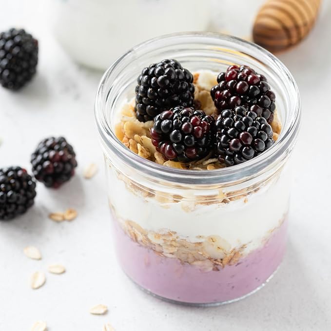 SHOWIN Overnight Oats Containers with Lids, 16oz Glass Jars with Lids 4 pcs, Pink, Wide Mouth Mason jars for Salad, Yogurt, Snacks, Meal Prep