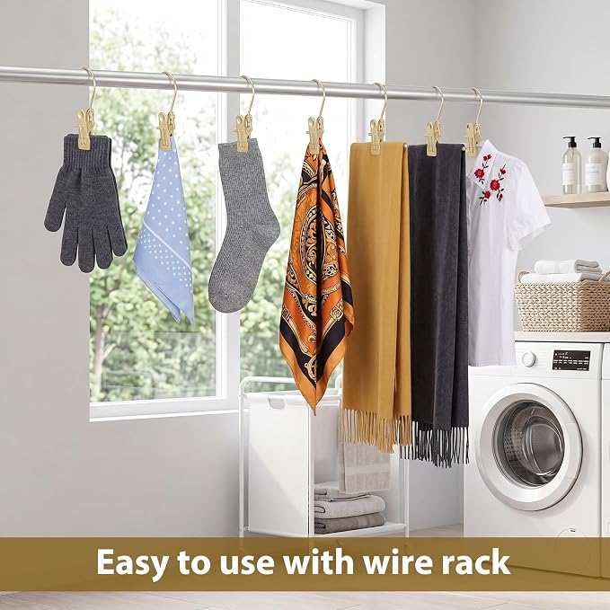 Shimeyao 100 Pieces Boot Hangers for Closet Laundry Hooks Hanging Clips Boot Hangers Holder Travel Home Space Saving for Clothes Hats Towels Single Organizer Clamps (Gold)
