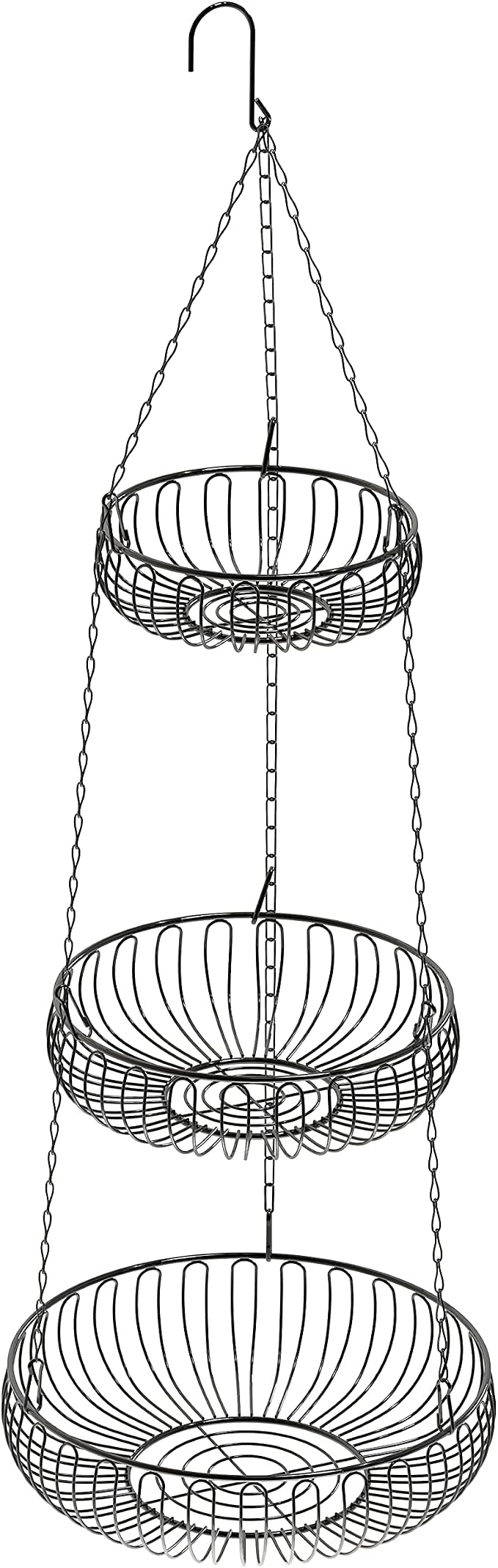 Simple Houseware Adjustable Metal Hanging Fruit Basket, Oblate, Black, 11" W x 11" L x 30" H | 11" W x 11" L x 30" H