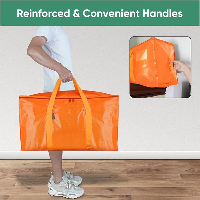 BALEINE 8-Pack Oversized Moving Bags with Reinforced Handles, Heavy-Duty Storage Tote for Clothes, Moving Supplies (Orange, 8-Pack)