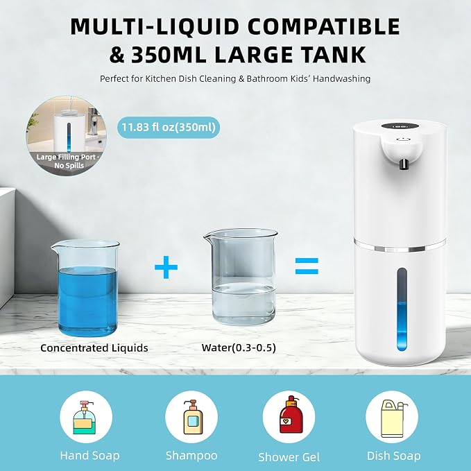 Automatic Liquid Soap Dispenser, Touchless Rechargeable, 350ml, White