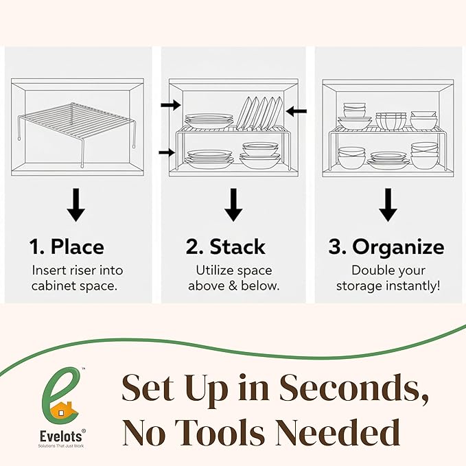 Evelots Kitchen Cabinet Wire Shelf Organizer/Rack - 4 Pack Sturdy Metal Shelf Risers - Double Your Counter Space - Great for Kitchen, Freezer, Pantry and Bathroom - Rustproof - Black