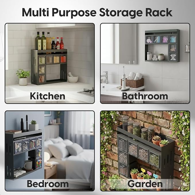 Spice Rack Organizer for Cabinet – Kitchen Space-Saving Storage Solution | Spice Rack Wall Mount or Countertop organizer for pantry, Bathroom or Home Decor.