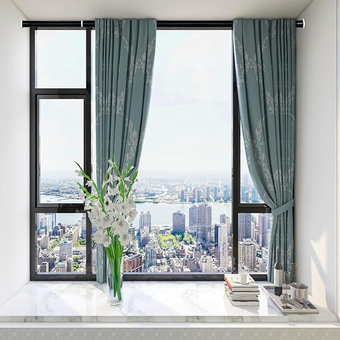 Large Long Tension Curtain Rod 43-83 in (3.6-7 ft) | 1.26" Diameter, Spring Adjustable Heavy Duty Curtains Pole for Windows Door Bathroom Patio Outdoor No Drilling, Black