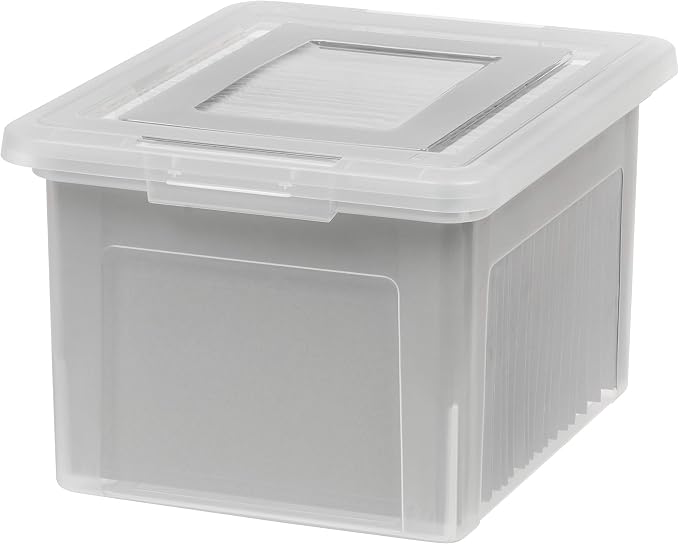 IRIS USA 35 Qt. Letter/Legal File Box with Latching Lid, Clear | Protect important documents, letter and legal files with secure storage for home offices, moving, and long-term organization
