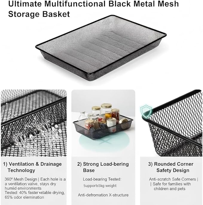 Metal Mesh Desk Organizer, Turn in Trays for Classroom School, Paper Letter Storage Basket for Teacher Office Home, and Storage Containers for Gift Wrap, and Crafts (2 Pack Black)
