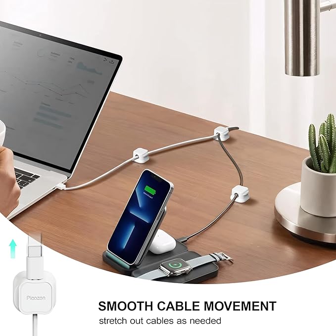Picozon 6 Pack Magnetic Cable Clip Organizer Cord Holder, Picozon Adhesive Cable Management, Wire Phone USB Charger Cable Holder Keeper Organizer for Car, Office Home Desktop, Wall, Night Table
