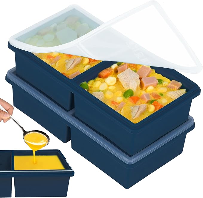Silicone Freezer Molds for Soup with Lid, 2-Cup Silicone Soup Freezer Molds, Meal Prep & Food Storage, Great for storing soups and other dishes, Dishwasher, Oven Safe