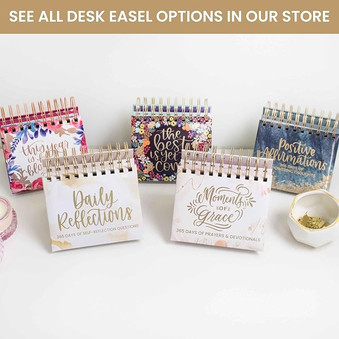 bloom daily planners x Writefully His Undated Perpetual Desk Easel - Christian Inspirational Standing Desktop Flip Calendar - Page a Day - (5.25" x 5.5") - Moments of Grace