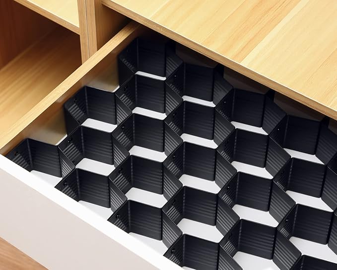 Drawer Splitter 16-piece Set Adjustable Honeycomb Organizer Tie Sock Organizer Underwear Panties Cosmetic Sorter (Black)