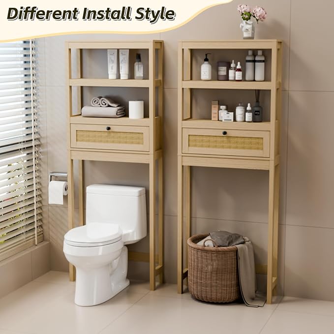 Over Toilet Storage Cabinet with Barn Door & Adjustable Shelves | 24 Inch Wide Bathroom Organizer, Space-Saving, Sturdy Wood, Anti-Tipping, Easy Assembly, for Restroom, Laundry, Small Spaces