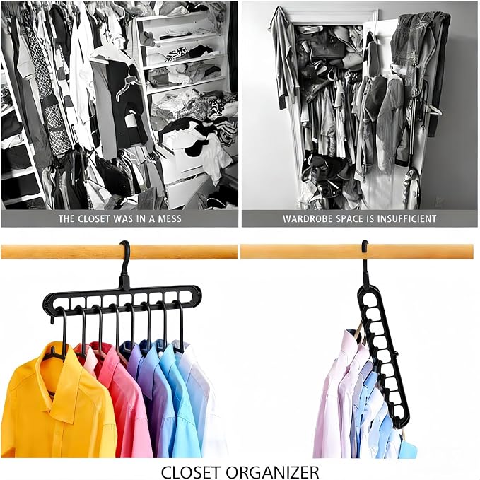 9 Space-Saving Hangers Heavy-Duty PP Plastic Tiered Hanger Organizer with Non-Slip Foldable Design, for Closet (Black, 5)