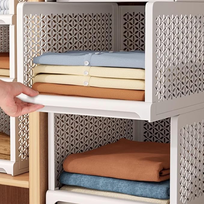 2-layer Pull Out Storage Basket,Stackable Storage Bins,Wardrobe Organizer,5kg Weight Capacity,for Kitchen Pantry Bathroom Cabinets(44x24.5x38cm)