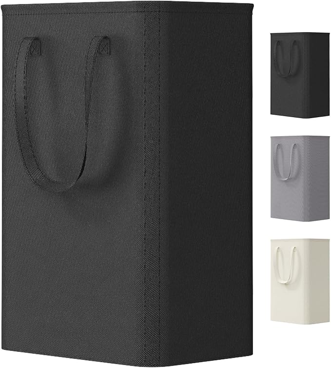 Lifewit Slim Laundry Hamper, Narrow Small Laundry Basket with Handle for Dirty Clothes, Collapsible Tall Thin Laundry Bin for Bathroom Bedroom Dorm College, 50L, Black