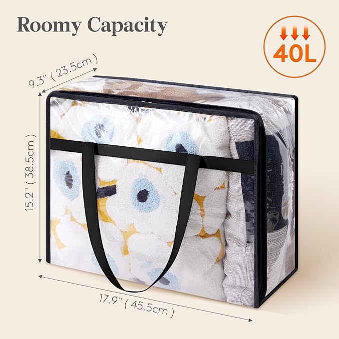 Lifewit 20 Pack Clear Clothes Storage Bags, 40L Plastic Blanket Storage Bag, Vinyl Foldable Moving Bags with Zipper, Closet Organizers and Storage Containers for Bedding, Duvet, Comforter