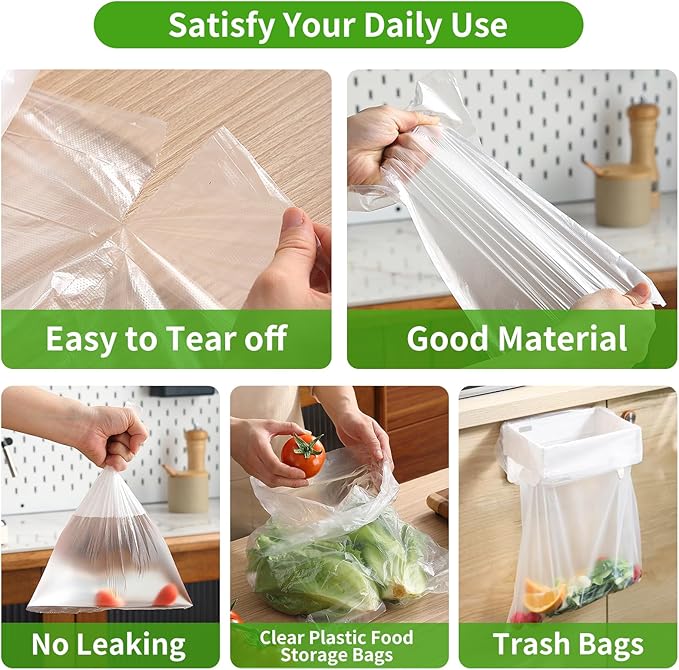 FungLam 12”×20” Plastic Produce Bags on a Roll, Clear Food Storage Bags for Bread, Vegetables, Fruits and Meat, Continuous Plastic Bags for Kitchen, Refrigerator Storage, 350 Bags/Roll