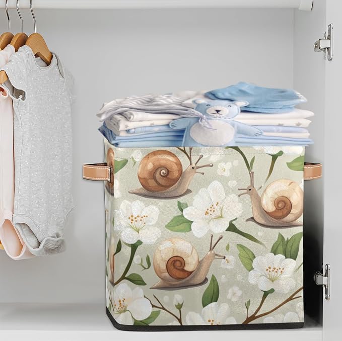TropicalLife Floral Snail Storage Cube, 13 Inch Fabric Cube Storage Organizer Bin for Shelves Clothes, Decorative Foldable Storage Boxes