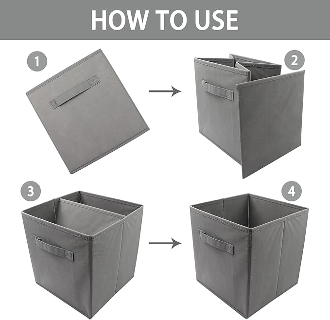 EBIGIC storage bins collapsible storage bins，cube storage organizer （Pack of 3） 10.5*10.5*11inch，For home and office Collapsible Closet Shelf Organizers, Drawer Organizers(Grey)