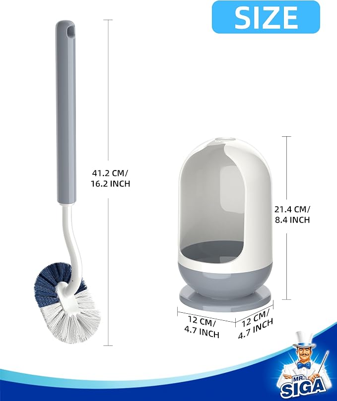 MR.SIGA Toilet Bowl Brush with Curved Design for Under Rim Deep Cleaning | Non scratch bristles easily clean hard to reach areas, 16.2 inch/41.1 cm long handle, semi-open ventilated base for quick dry