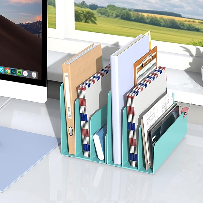 Mail Organizer Countertop | Small Desk File Organizer, Metal File Holder - Essential Workspace Organizers for Office Desk, Home Office (Blue)