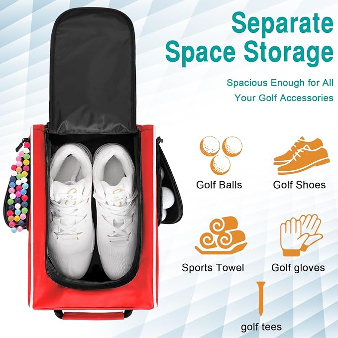 Wolt Golf Shoe Bag - Sports & Travel Shoes Carrier Bags with Ventilation & Double Outside Accessory Pocket for Socks, Tees, Golf Balls, Etc. for Women and Men (Red)