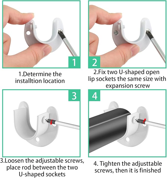 Stainless Steel Closet Rod End Supports, 1 Inch, White, 2 Packs | Wardrobe Bracket, Heavy Duty, U-Shaped with Screws, Closet Pole Sockets Flange Rod Holder