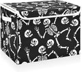 CaTaKu Skull Black Storage Bins with Lids,Halloween Fabric Large Storage Container Cube Basket with Handle Decorative Storage Boxes for Organizing Clothes Shelves