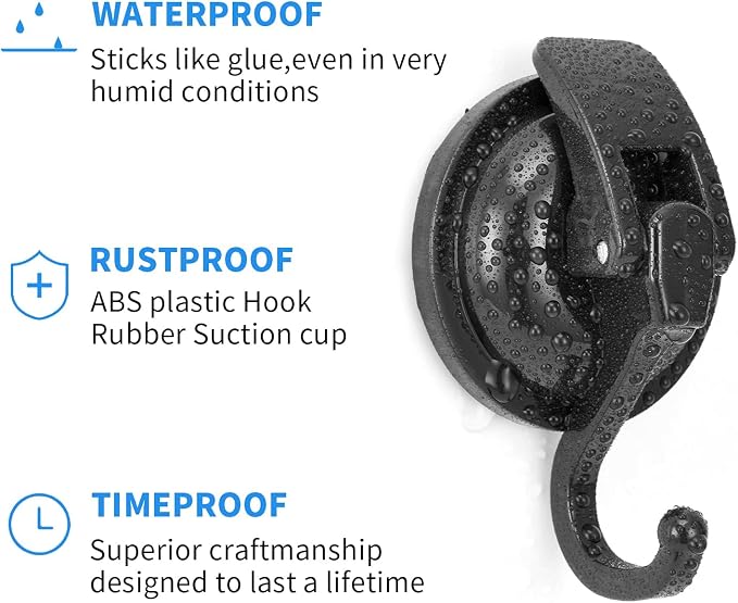 Wreath Hanger, Black-Plated Polished Super Suction for Glass Window, Kitchen, Bathroom and Restroom, 6 Pack, ABS Plastic