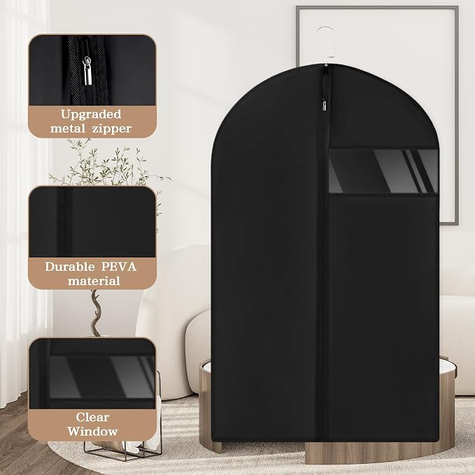 20 Pack Garment Bags for Hanging Clothes,Suit Bags For Closet Storage and Travel with Clear Window 40-inch Suit Garment Bag for Men Women Skirt Shirt Coat,Black