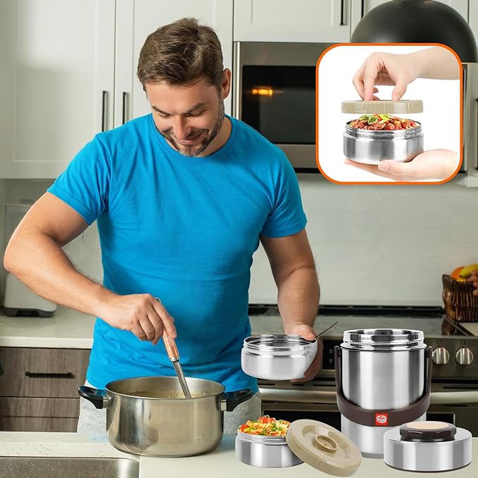 3-Layer Thermos for Hot Food & Soup Containers 67 Oz with Lunch Bag | Sealed Stackable Stainless Steel Insulated Bento Box, Ideal for Daily Office Meals, School Lunches and Outdoor Dining