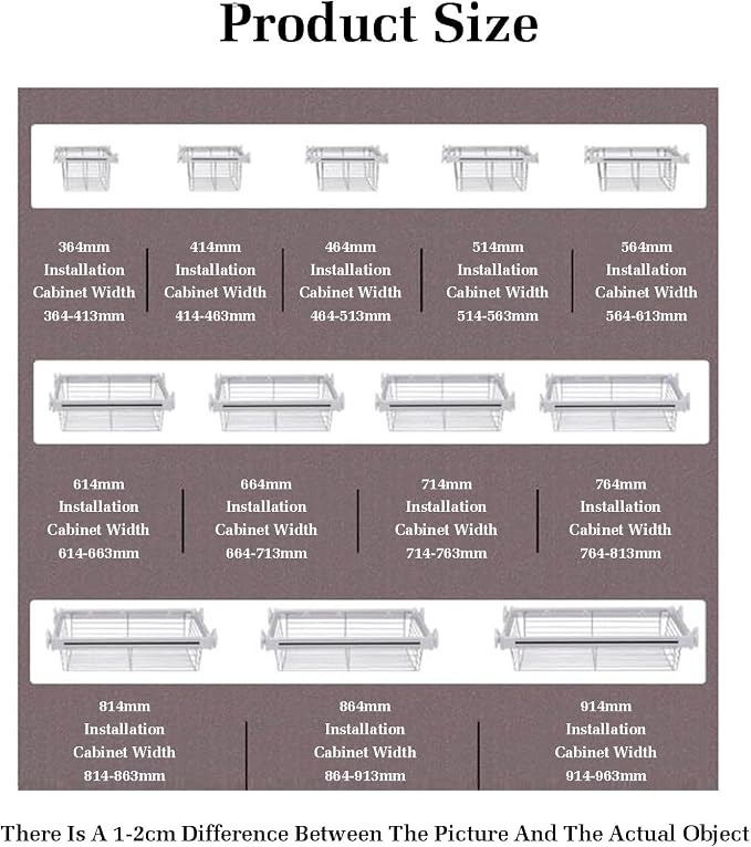 Telescopic Pull-Out Storage Basket, Stackable & Detachable Organizer for Kitchen, Office & Wardrobe - Black Cupboard Storage Solution (364x460x170mm)