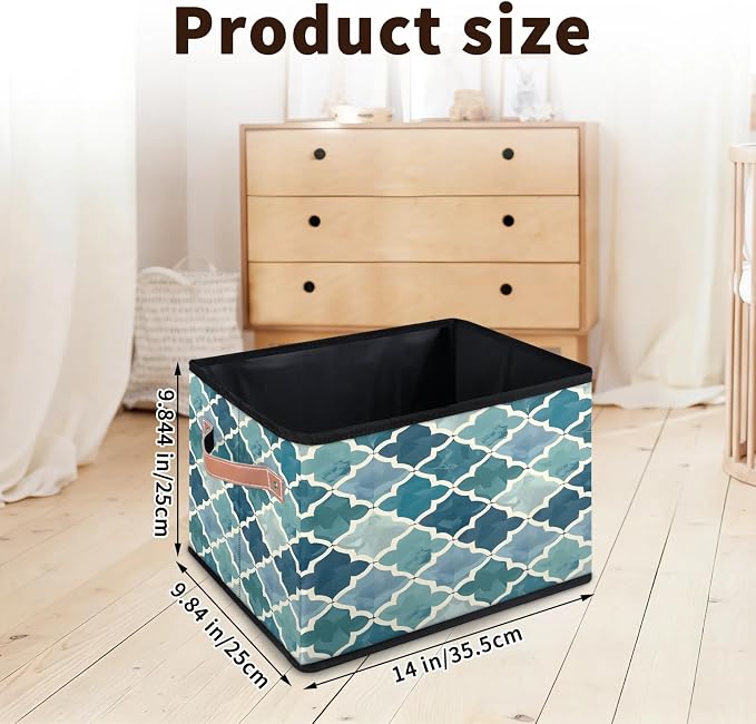 Retro Morocco Tile Closet Storage Bin, Foldable Storage Baskets for Shelves, Decorative Shelf Organizer Geometric Fabric Cube Bin for Living Room Bedroom Home Dorm