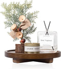 Round Decorative Tray Farmhouse Kitchen Decor Soap Dish, 9" Walnut | Waterproof, Lightweight, Easy Clean, Wood Riser Pedestal Stand Accessories for Office Desk, Vanity, Counter, Sink