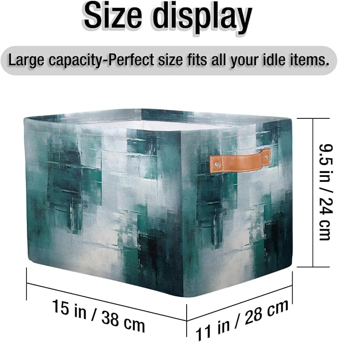 Rectangle Storage Baskets for Shelves, Abstract Teal Gray Texture Storage Cube Organizer Bins Collapsible Toy Basket for Nursery Home Room